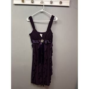 Cache Dress Womens Size 6 Chiffon Purple Ribbon‎ Rhinestone Brooch Bow Cocktail
